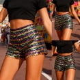 thumbnail image 1 of Feancey Sequin Shorts for Women Mardi Gras Sparkly Party Shorts Colorblock Striped Fashion Disco Glitter Shorts Night Out Concert Costumes Multicolor S, 1 of 9
