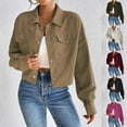 thumbnail image 1 of Feancey Shackets for Women Button Down Cropped Jacket Trendy Corduroy Bomber Jackets Long Sleeve Casual Lightweight Coats with Pockets Coffee L, 1 of 7