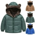 thumbnail image 1 of Feancey Sherpa Lined Coats for Girls Winter Fleece Puffer Jacket Cute Bear Ears Hooded Down Coat Toddler Kids Boys Padded Jackets with Pockets Blue 3 Years, 1 of 9