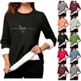 thumbnail image 1 of Feancey Sherpa Lined Tops Women Love Heart Print Crewneck Sweatshirts Winter Fleece Thermal Loungewear Top Cozy Soft Pajamas Dark Gray XXL, 1 of 4