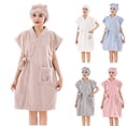 thumbnail image 1 of Feancey Short Robes for Women Fuzzy Warm Bathrobe Winter Casual Short Sleeve Spa Robe Comfy Fleece Belted Robes with Shower Cap White Free Size, 1 of 6