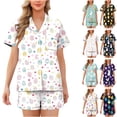 thumbnail image 1 of Feancey Short Sleeve Pajama Set for Women Easter Eggs Printed Lounge 2 Piece Sets Comfy Casual Button Down Sleepwear with Shorts Pjs Two Piece Yellow S, 1 of 6