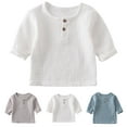 thumbnail image 1 of Feancey Short Sleeve T Shirts for Toddler Boys Girls Button Up Round Neck Tops Kids Solid Color Loose Tshirts Summer Blouse Today's Sales White 3 Years, 1 of 8