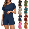thumbnail image 1 of Feancey Shorts Set for Women Summer Outfits Short Sleeve Tshirt and Drawstring Shorts Lounge 2 Piece Sets Solid Color Casual Homewear Outfit Army Green XXL, 1 of 8