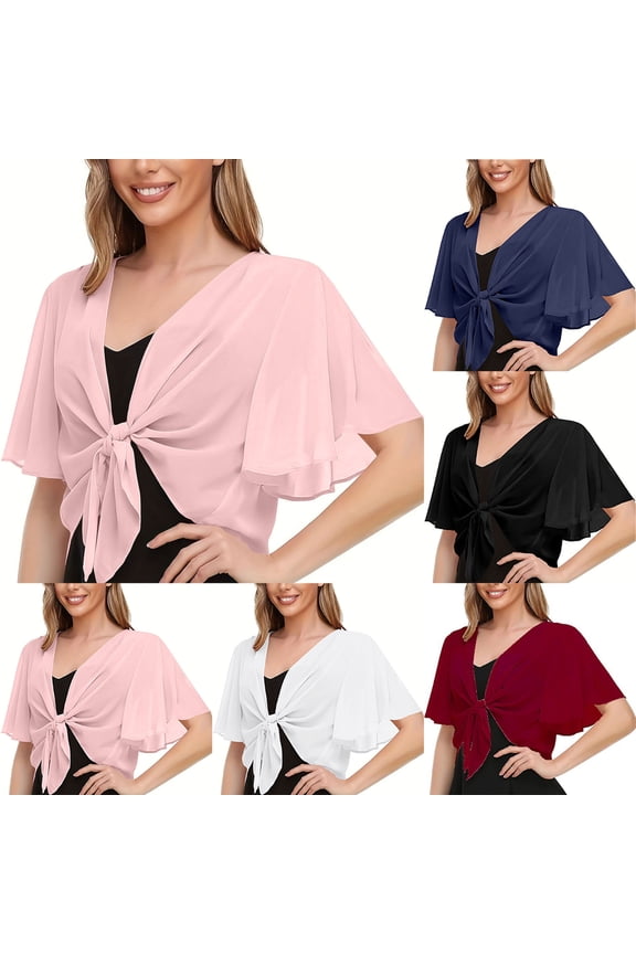 Shrugs for Women Ruffle Sleeve Tie-Up Cropped Cardigans See Through Sheer Bolero Shrug Elegant Shawl Wraps for Dresses Red XL