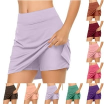 Feancey Skorts for Women Tummy Control Athletic Golf Skirt Summer Trendy Side Slit Tennis Skirts Solid Casual High Waisted Yoga Shorts Brown M