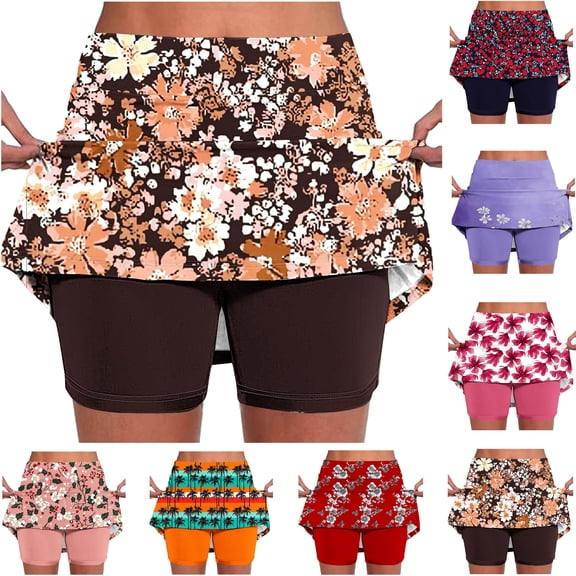 Feancey Skorts for Women with Pockets Plus Size Tennis Skirts Summer High Waisted Casual Florak Skirt Tummy Control Athletic Skorts Purple S