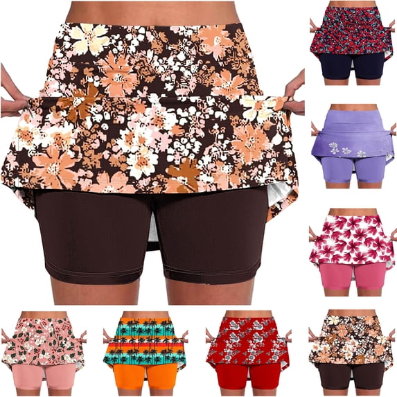 Feancey Skorts for Women with Pockets Plus Size Tennis Skirts Summer High Waisted Casual Florak Skirt Tummy Control Athletic Skorts Purple XXL