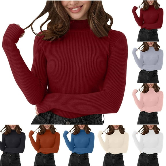 Feancey Slim Fit Pullover Sweater Women Mock Neck Long Sleeve Sweaters Ribbed Knit Soft Turtleneck Jumper Tops Thermal Underwear Black Free Size
