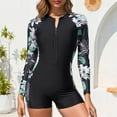 thumbnail image 1 of Feancey Slimming Boyleg Swimsuits for Women One Piece Zipper Long Sleeve Rash Guard Swimwear Floral Print Sun Protection Surfing Sport Bathing Suits Summer Sales Clearance White XL, 1 of 8