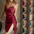 thumbnail image 1 of Feancey Slit Nightgowns for Women Satin Silk Sleepwear Solid Color Casual Sleeveless Night Dress Soft Silky Lounge Pajama Dresses Limited Time Sales Today Gray XXL, 1 of 7