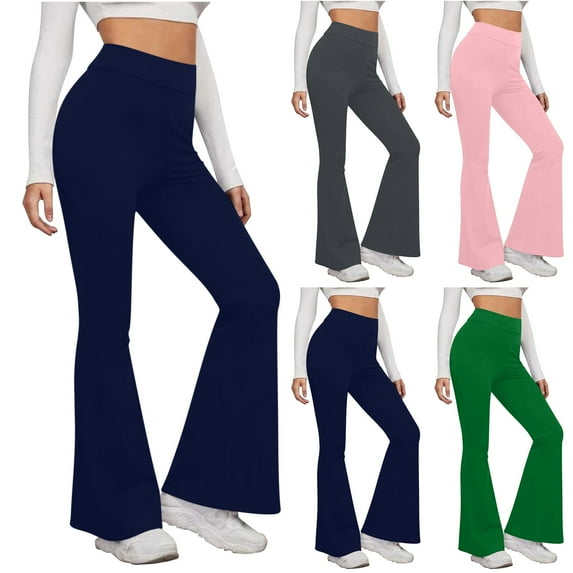 Feancey Soft Yoga Pants for Women Tummy Control Flare Sports Pants Solid Color Workout Leggings Slim Fit Casual High Waisted Bootcut Pants Today's Sales Green XL