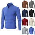 thumbnail image 1 of Feancey Solid Quarter Zip Sweaters for Men Slim Fit Casual Knit Pullover Tops Comfy Stand Collar Long Sleeve Sweater Fall Fashion Jumper Top Dark Blue M, 1 of 4