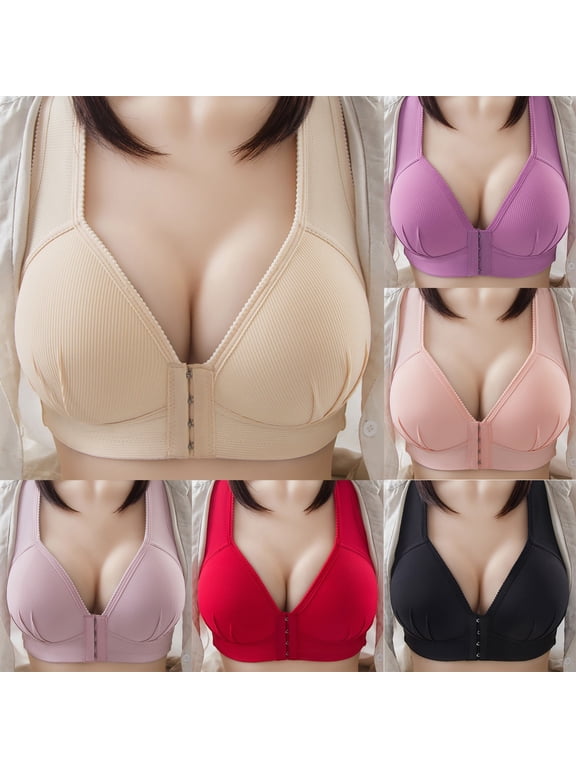 Sports Bras for Women Large Bust Front Closure Bra Plus Size Casual Push up Bralettes Seamless No Underwire Brassiere Black 3XL
