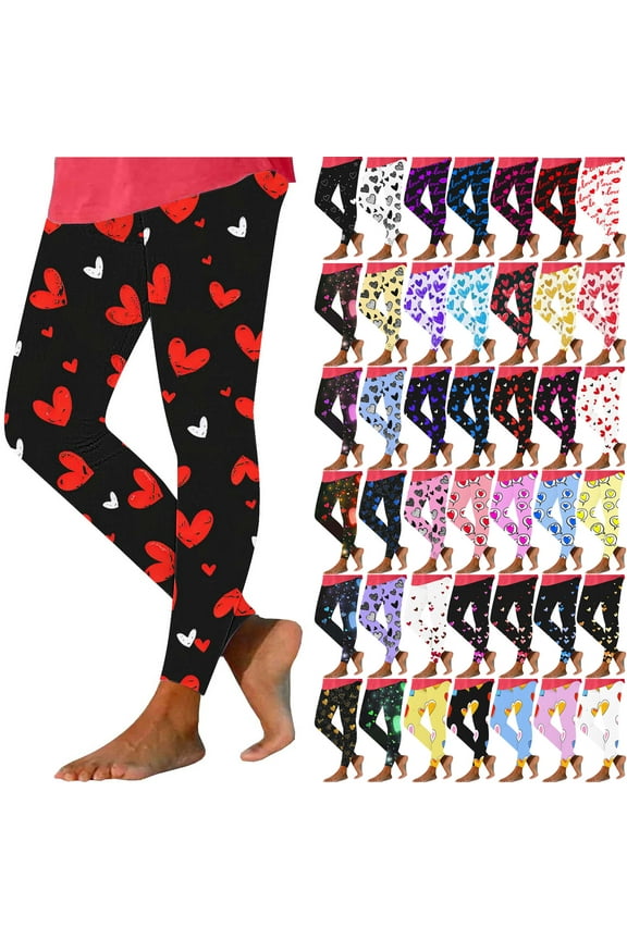 Spring Sales Valentines Day Leggings for Women High Waisted Tummy Control Workout Pants Love Heart Print Seamless Yoga Tights Stretchy Soft Skinny Pant Blue L