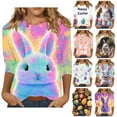 thumbnail image 1 of Feancey Spring Womens Easter Shirts Cute 3D Rabbit Print 3/4 Sleeve Tunic Tops for Women Loose Fit Bunny Eggs Graphic Tee Crewneck Pullover Yellow XL, 1 of 6
