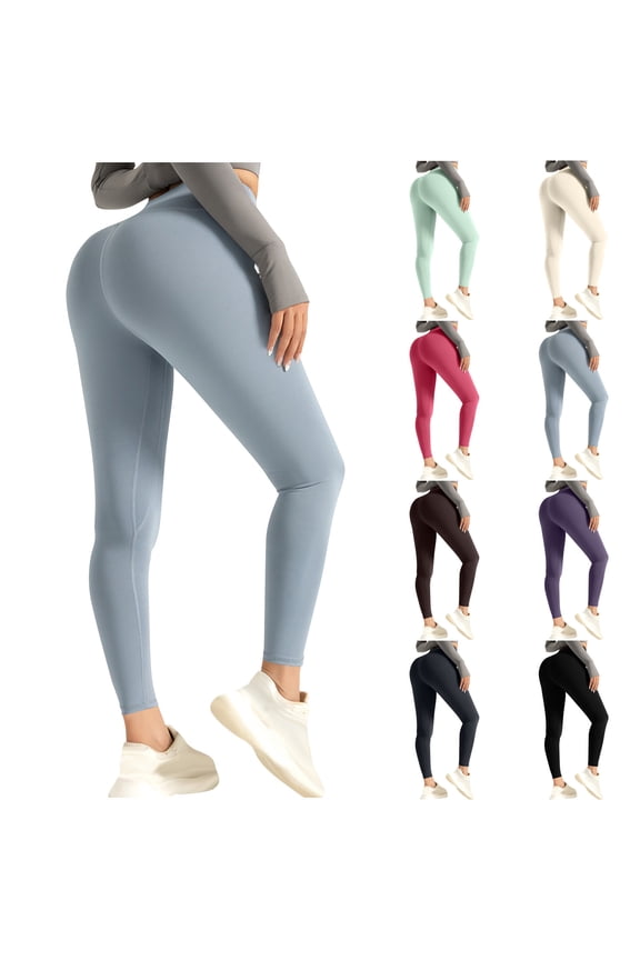 Stretchy Leggings for Women Seamless Butt Lift Workout Tights Solid Casual Tummy Control Yoga Pants Basic Solid High Waisted Pants Today's Sales Clearance Blue L