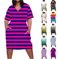 thumbnail image 1 of Feancey Stripde Dress for Women Plus Size Casual Midi Dresses Summer Short Sleeve V Neck T Shirt Dress Comfy Loose Beach Vacation Dresses with Pockets Spring Sale 2025 Multicolor#6 5XL, 1 of 6