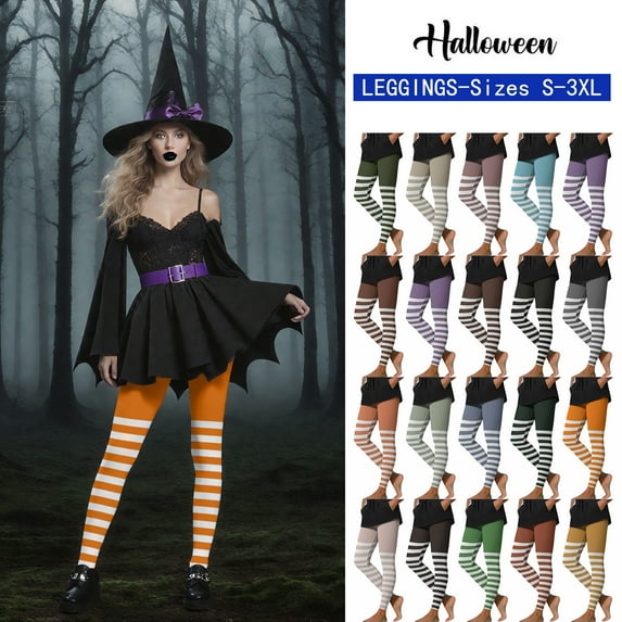 Feancey Striped Workout Leggings for Women Halloween Vintage Print Yoga Tights Holiday Casual High Waisted Leggings Tummy Control Skinny Pants Army Green 3XL