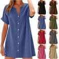 thumbnail image 1 of Feancey Linen Shirt Dresses for Women Short Sleeve V Neck Tshirt Dress Button Down Casual Loose Mini Dresses Summer Flowy Beach Vacation Dress Khaki L, 1 of 7