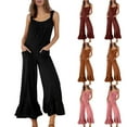 thumbnail image 1 of Feancey Summer Jumpsuits for Women 2025 Square Neck Sleeveless Wide Leg Rompers One Piece Casual Ruffled Hem Bib Overalls with Pockets Pink XXL, 1 of 8