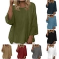 thumbnail image 1 of Feancey Summer Plus Size Tops for Women Double Layer Gauze 3/4 Sleeve Blouses Solid Color Casual Loose Vacation Tshirts Loose Fit Tee Blouse Khaki 5XL, 1 of 10