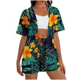 thumbnail image 1 of Feancey Summer Sets for Women Floral Beach Cover Ups Short Sleeve Open Front Cardigans High Waisted Shorts 2 Piece Outfits Lounge Vacation Set Army Green XXL, 1 of 6