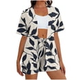 thumbnail image 1 of Feancey Summer Sets for Women Floral Beach Cover Ups Short Sleeve Open Front Cardigans High Waisted Shorts 2 Piece Outfits Lounge Vacation Set Khaki S, 1 of 7