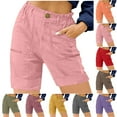 thumbnail image 1 of Feancey Summer Shorts for Women Stretch High Waist Zip Up Straight Leg Shorts Solid Color Casual Beach Shorts Workwear with Pockets Yellow M, 1 of 7
