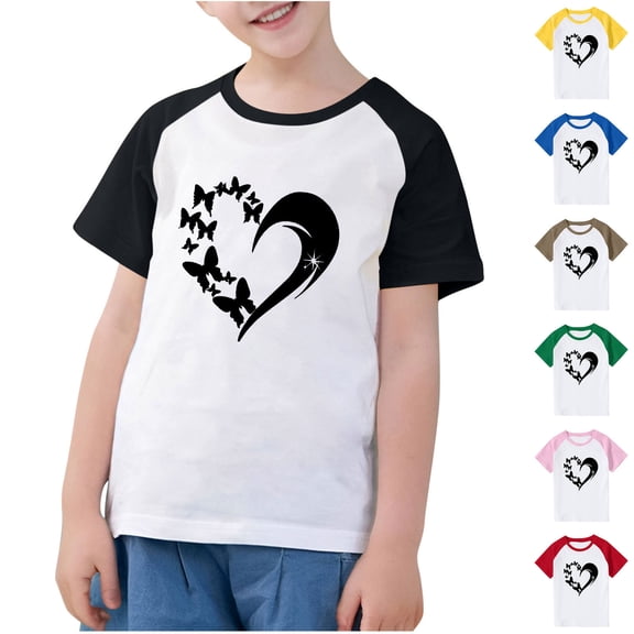 Feancey Summer T Shirts for Boys Girls Heart Printed Short Sleeve Tops Comfy Loose Kids Tshirts Casual Crewneck Graphic Tees Holiday Gifts Red 11 Years