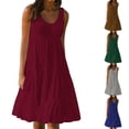 thumbnail image 1 of Feancey Summer Tank Dresses for Women Sleeveless Flowy Tiered Dress Scoop Neck Casual Mini Dresses Solid Color Loose Beach Sundress Coffee S, 1 of 9