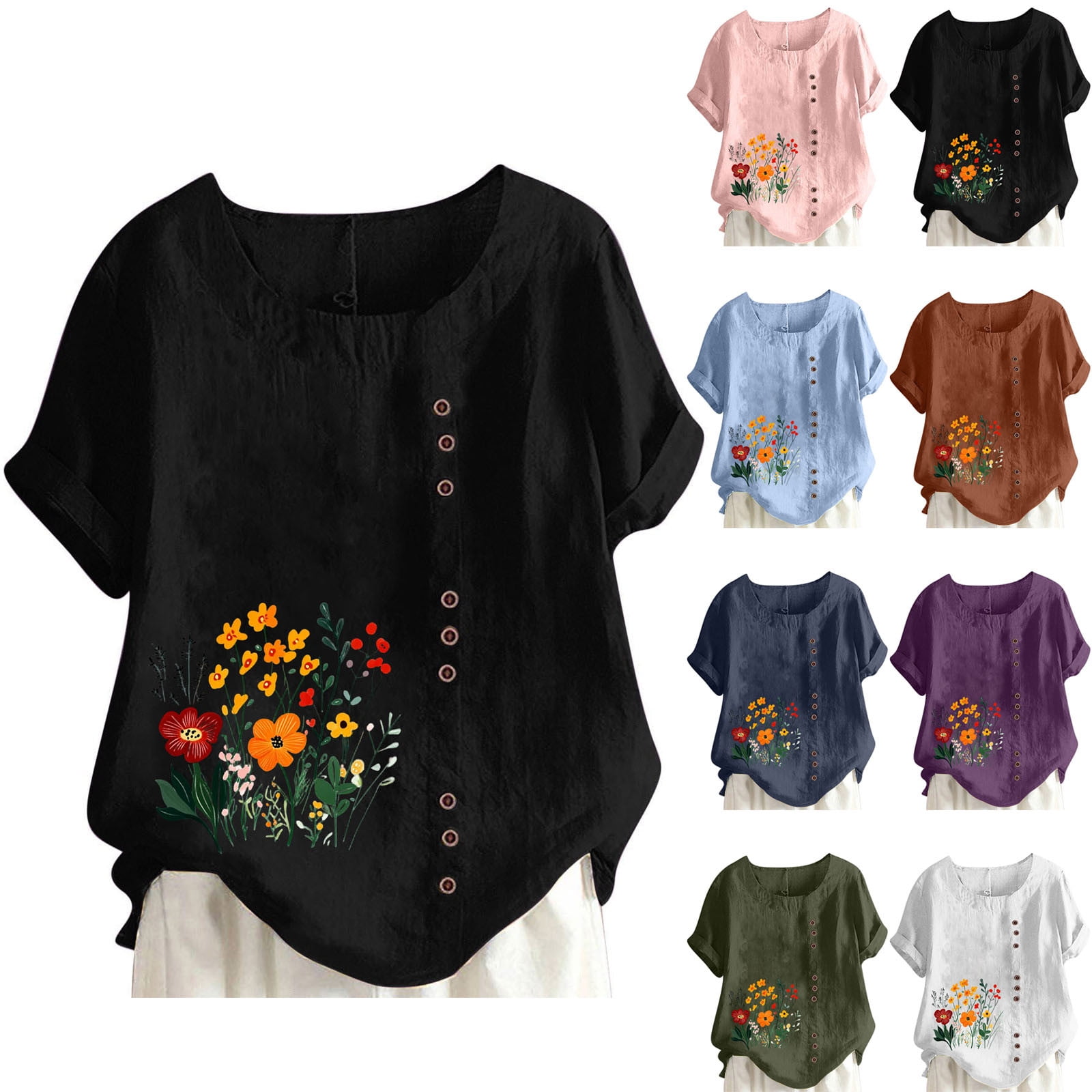 Feancey Summer Tunic Tops for Women 2025 Casual Plus Size Linen Blouse ...