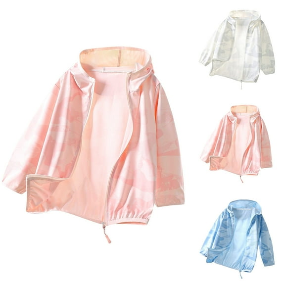 Feancey Sun Protection Hoodie for Girls Fashion Print Zip up Jackets Kids Boys Long Sleeve Lightweight Fishing Shirts Quick Dry Hooded Jacket White 8 Years