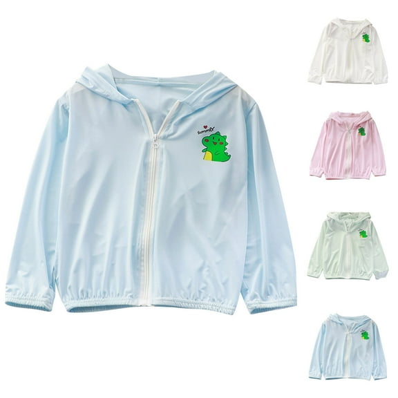 Feancey Sun Protection Hoodies for Boys Cute Dinosaur Printed Lightweight Jacket UPF 50  Long Sleeve Full Zip Jackets Green 7-8Years
