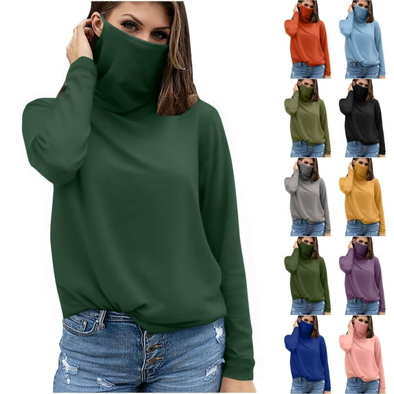 Feancey Sun Shirts for Women Long Sleeve UV Protection Hiking Shirt with Face Cover Outdoor Lightweight Quick Dry Athletic Tops Solid Color Casual Fishing Shirts Army Green M