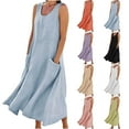 thumbnail image 1 of Feancey Sundresses for Women Scoop Neck Loose Fit Plus Size Midi Dresses Summer Flowy Pleated Casual Dresses Solid Color Beach Dress with Pockets, 1 of 9