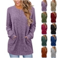 thumbnail image 1 of Feancey Sweater Tops for Women Ribbed Knit Long Sleeve Shirts Lightweight Casual Loose Tunic Sweatshirt with Pockets Fall Clothes Navy S, 1 of 8