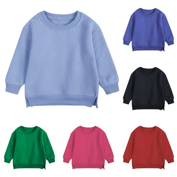 Feancey Sweatshirts for Toddler Girls Boys Crewneck Long Sleeve Pullover Tops Baby Soft Casual Sweatshirt Solid Color Kids Clothes Red 4 Years