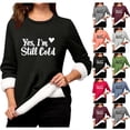 thumbnail image 1 of Feancey Thermal Undershirts for Women Trendy Letter Print Fleece Sweatshirts Long Sleeve Sherpa Lined Pullover Winter Thick Thermal Loungewear Tops Navy S, 1 of 4