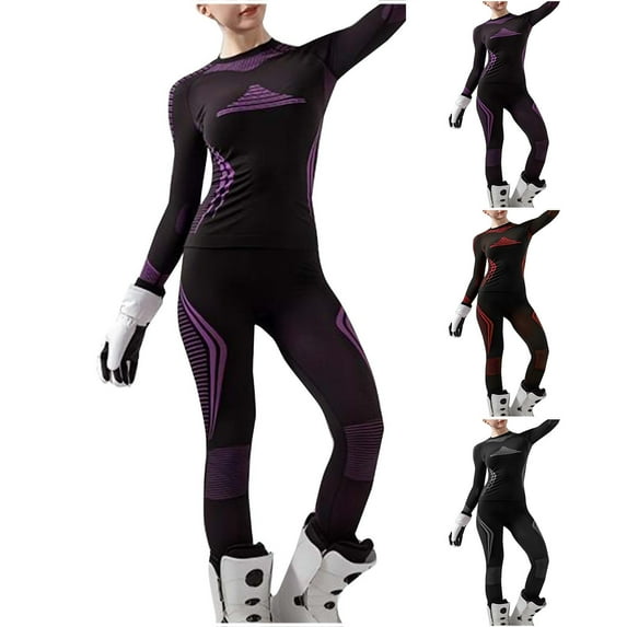 Feancey Thermal Underwear Set Womens Ski Base Layers Sets Compression Quick Dry Tops and Long Johns Set Purple XXL
