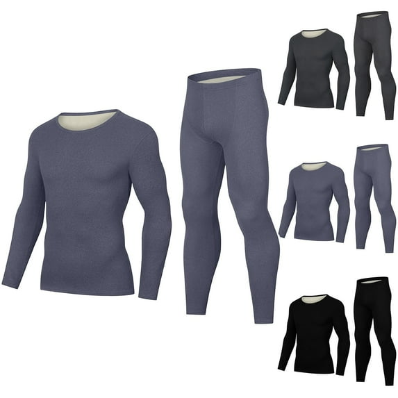 Feancey Thermal Underwear for Men Long Johns Sets Cozy Breathable Pajamas Set Warm Soft Base Layer Tops and Bottoms Loungewear Black S