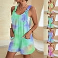 thumbnail image 1 of Feancey Tie Dye Overalls for Women Lace Up Suspender Romper Shorts Summer Sleeveless Loose Jumpsuits with Pockets Green M, 1 of 6