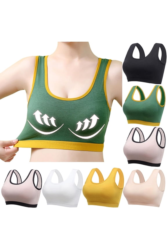 Cotton Bras for Women Seamless Casual Colorblock Sports Bra Athletic Wireless Push Up Blalettes Workout Running Yoga Brassiere White XL