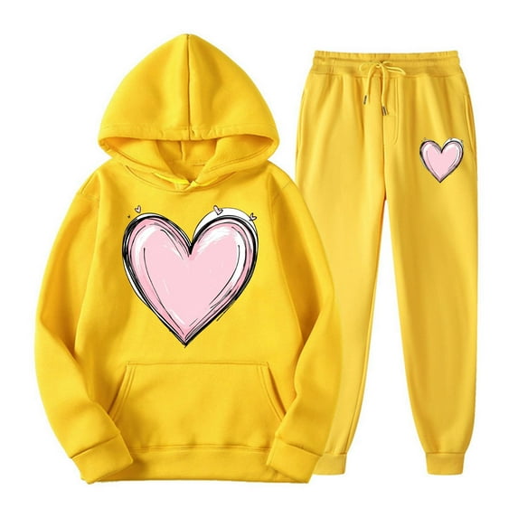 Feancey Women's Jogging Suits Sets Trendy 3D Heart Print Hoodie and Drawstring Sweatpants Matching Set Valentines Day Cute Soft Jogger Tracksuit Outfits Purple XL