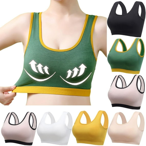 FeanceyCotton Bras for Women Seamless Casual Colorblock Sports Bra Athletic Wireless Push Up Blalettes Workout Running Yoga Brassiere Pink M