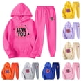 thumbnail image 1 of Feancey Women's Plus Size Hooded Sweatsuits Valentines Day Heart Printed Hoodies and Jogger Pants Two Piece Soft Cute Tracksuits Outfits with Pockets Beige S, 1 of 7