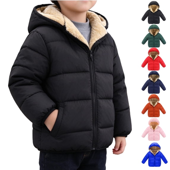 Feancey Toddler Boys Fleece Jacket Baby Girls Winter Sherpa Lined Hooded Coats Kids Windproof Warm Down Coat Solid Casual Puffer Jackets Black 3 Years
