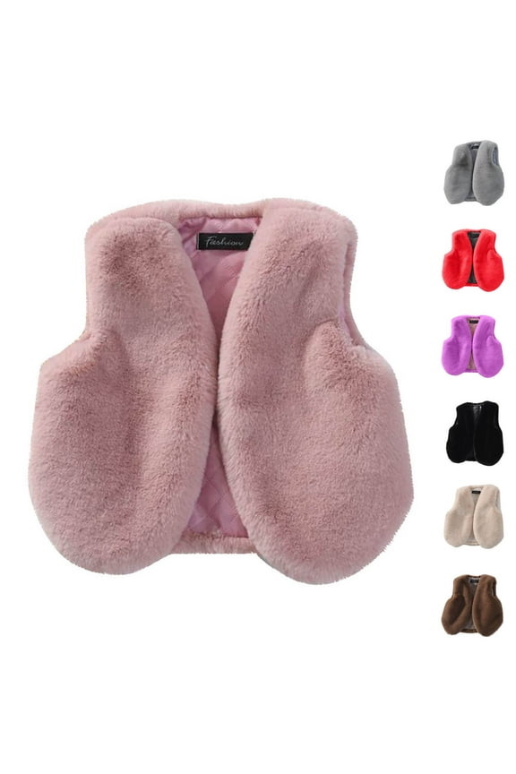 Toddler Girls Faux Fur Vest Little Girl Sleeveless Furry Coats Kids Winter Fluffy Fleece Gilet Comfy Plush Warm Waistcoat Jacket Red 7-8Years