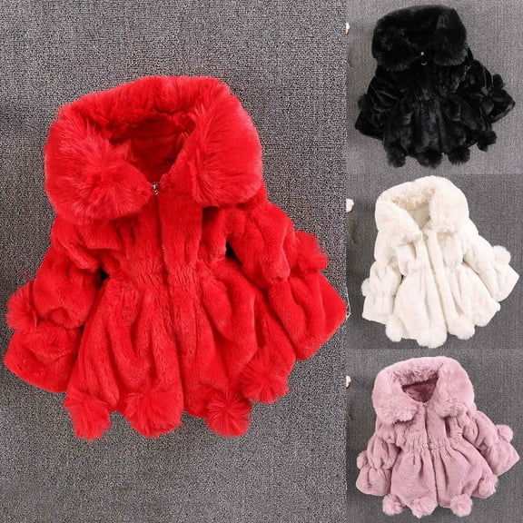Feancey Toddler Girls Fleece Coats Baby Girl Faux Fur Warm Tunic Jackets Winter Fluffy Fuzzy Thick Coats for Kids Comfy Plush Outerwear Black 2-3 Years