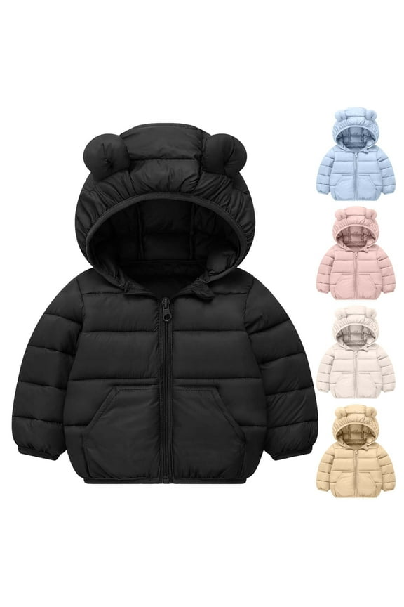 Toddler Girls Puffer Jacket Full Zip Hooded Winter Coats for Kids Warm Down Coat Baby Boys Packable Jackets Padded Outerwear with Pockets Black 5 Years